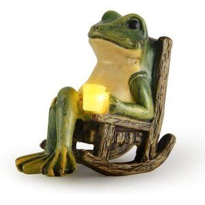 Miniature Frog Garden Statue‎ Fairy Outdoor Figurine Lights Solar Garden